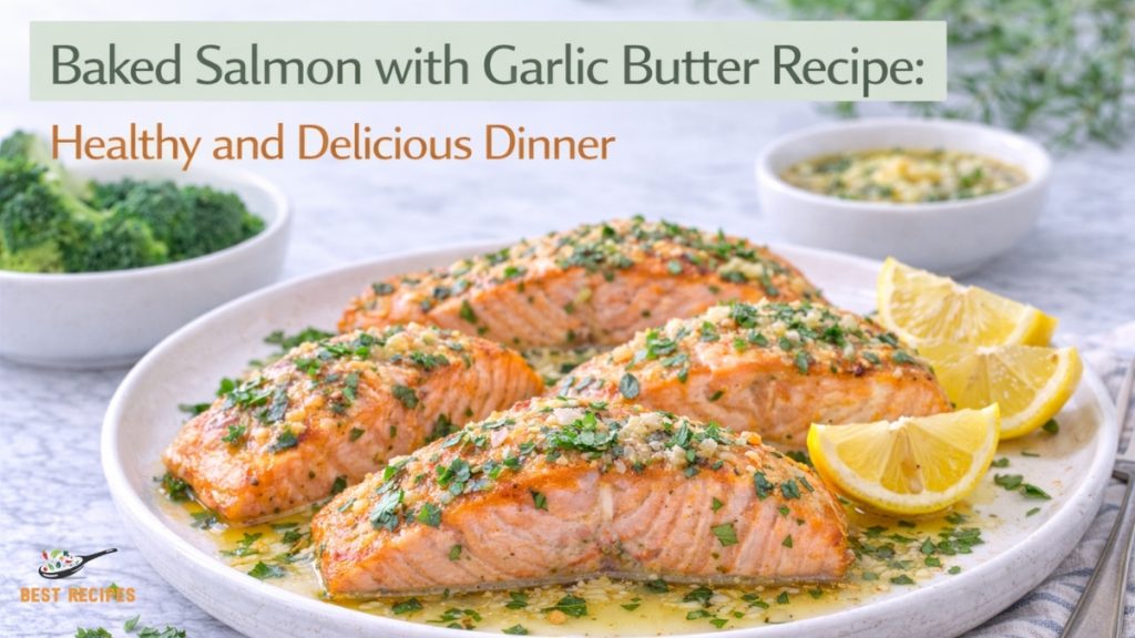 Baked Salmon with Garlic Butter Recipe: Healthy Dinner Baked salmon fillet with garlic butter and lemon